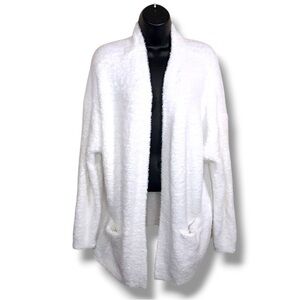 Large Love Change Italy White Fuzzy Knit Shrug Sweater Long Sleeve Open Front